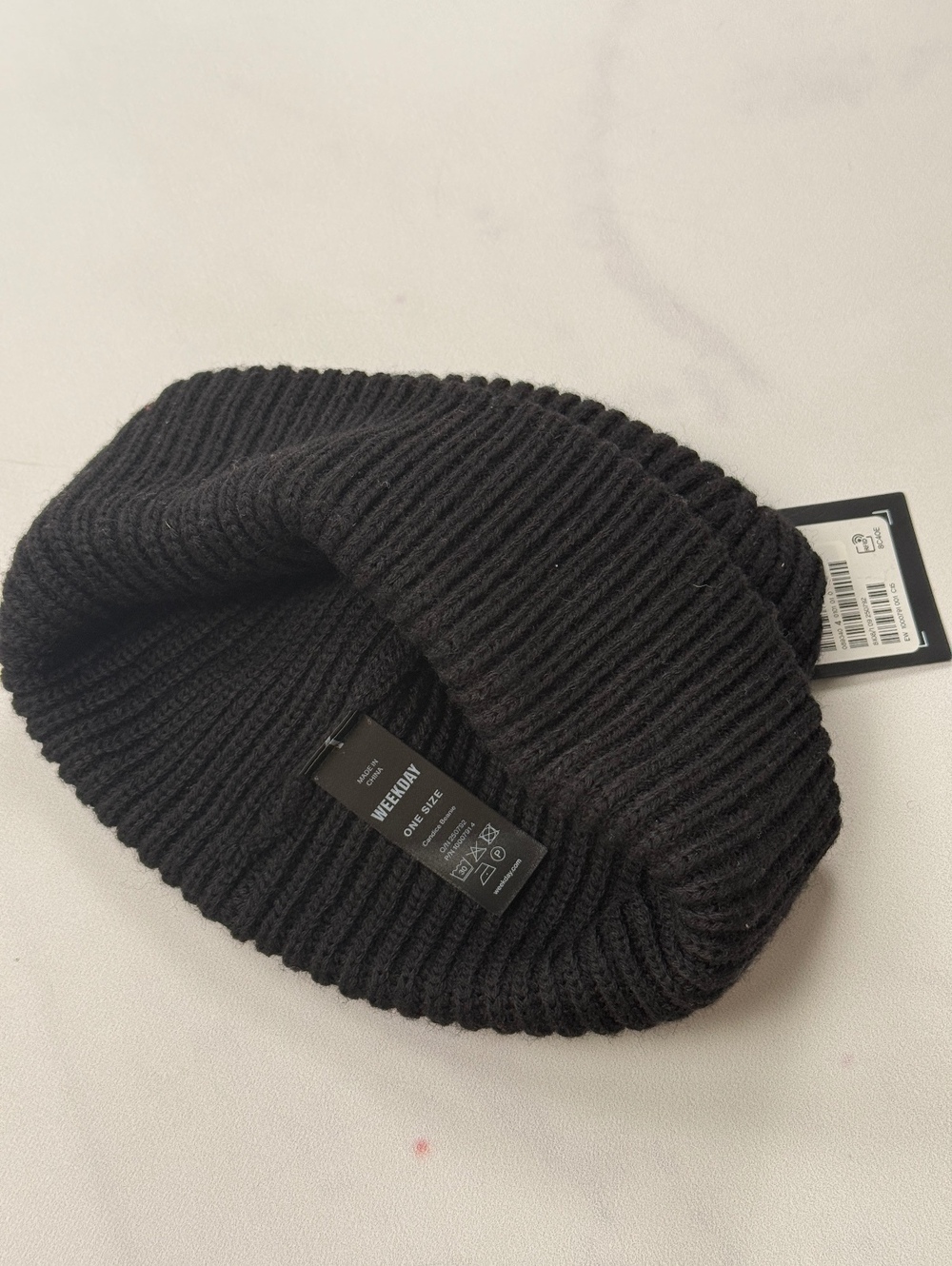 Weekday Beanie Black Ribbed Knit - - Picture 2 of 2